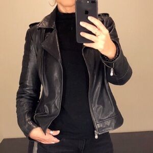 Banana Republic Black Lambskin Leather Moto Zip Up Jacket Size XS